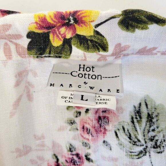 Floral 100% Linen Button-Up Shirt Women's Large Hot Cotton By Marcware - Picture 3 of 4